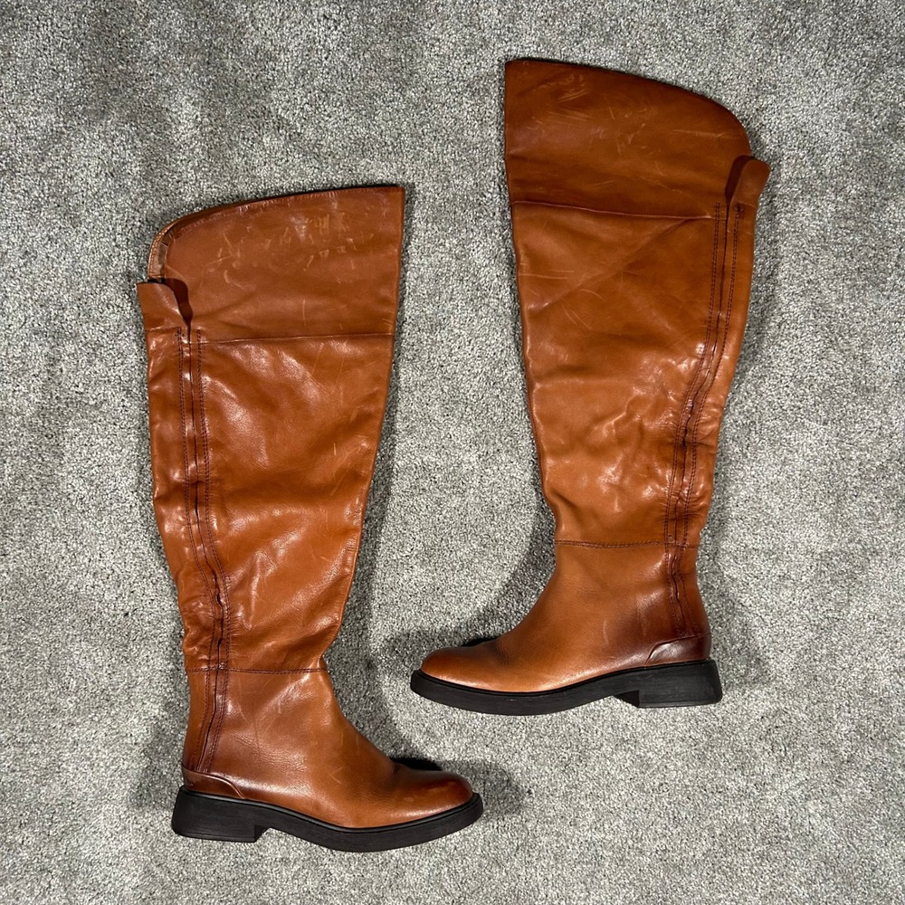 Franco Sarto Battina Cognac Leather Over The Knee Boots Wide Calf Womens 8.5 M